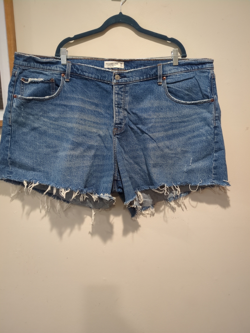 Abercrombie & Fitch The 90's Baggy Distressed Blue Denim Cutoff Shorts